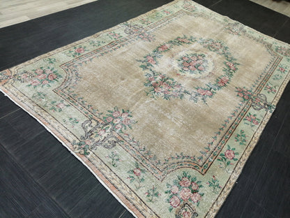 9x5.8 OUSHAK RUG Distressed TURKISH Oushak Rug Vintage Oushak Runner Rug 9x6 Large Rug Wool Oushak Rug Hand Made Rugs Vintage Turkish Rug