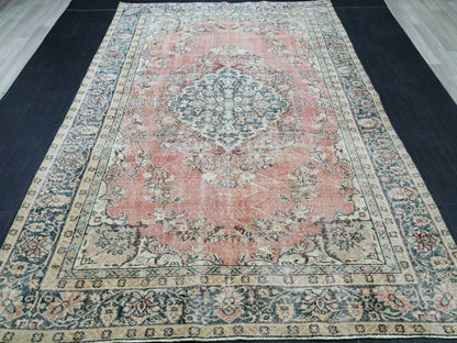 TURKISH RUG 6.4 x 9.6 Oushak Rug Vintage Oushak Rug Vintage  Rug Wool Oushak Rug Hand Made Rug VintagePersian Rug  Vintageturkish_rug