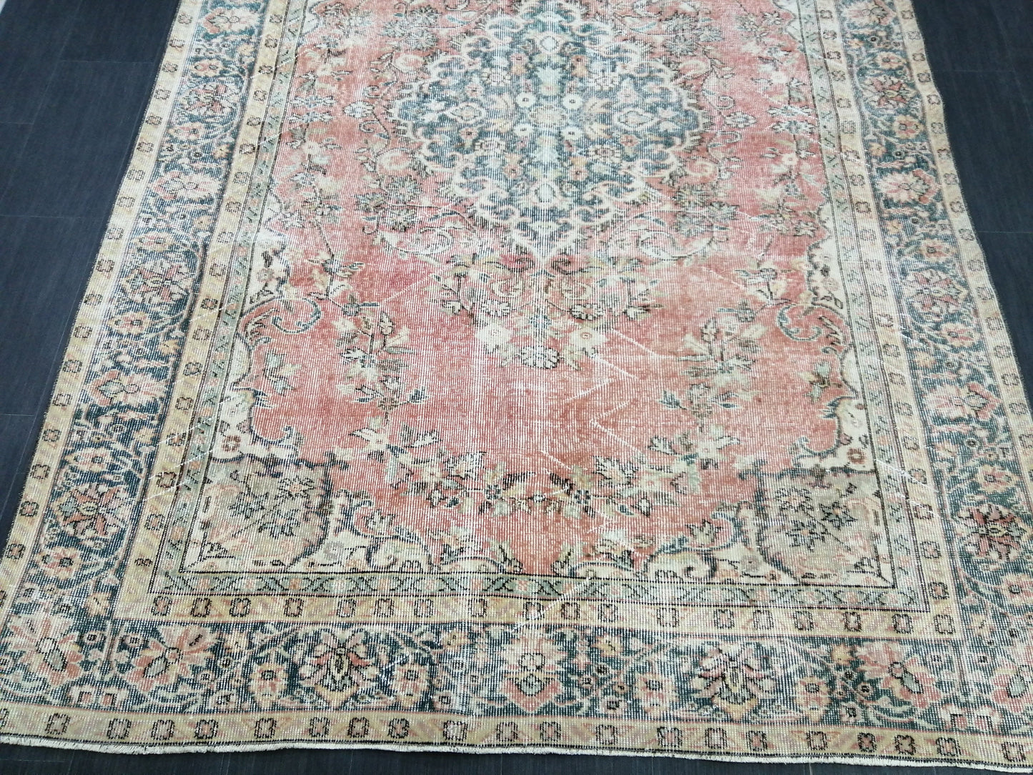 TURKISH RUG 6.4 x 9.6 Oushak Rug Vintage Oushak Rug Vintage  Rug Wool Oushak Rug Hand Made Rug VintagePersian Rug  Vintageturkish_rug