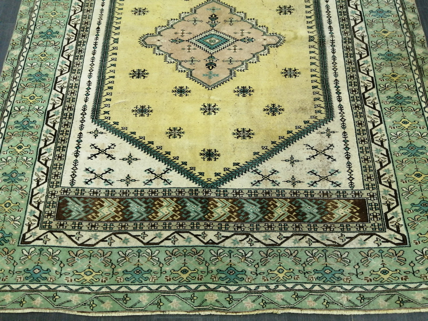 OUSHAK RUG  8.6x7.3 Green TURKISH Oushak Rug Vintage Oushak Runner Rug Vintage Runner Rug Wool Oushak Rug Hand Made Rugs Vintage Turkish Rug