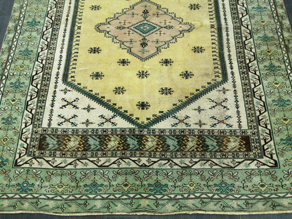 OUSHAK RUG  8.6x7.3 Green TURKISH Oushak Rug Vintage Oushak Runner Rug Vintage Runner Rug Wool Oushak Rug Hand Made Rugs Vintage Turkish Rug
