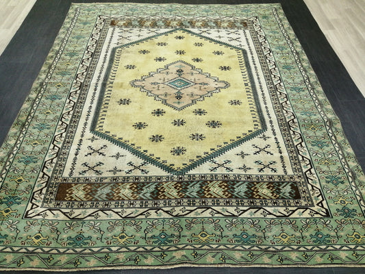 OUSHAK RUG  8.6x7.3 Green TURKISH Oushak Rug Vintage Oushak Runner Rug Vintage Runner Rug Wool Oushak Rug Hand Made Rugs Vintage Turkish Rug