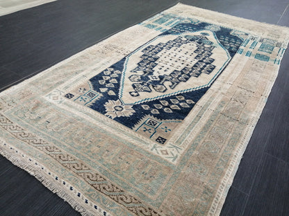 3.5 x 6.8 OUSHAK RUG, TURKISH Antique Rug,  Vintage  Rug, Antique Rug Wool Handknotted Rug,  Hand Made Rugs Vintage Turkish Rug