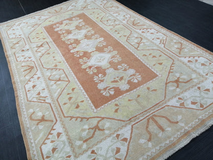 Muted OUSHAK RUG 7.7 x 5 TURKISH Oushak Rug Vintage Oushak Runner Rug 5x8  Vintage Runner Rug Wool Neutral Rug Hand Made Rugs Vintage  Rug