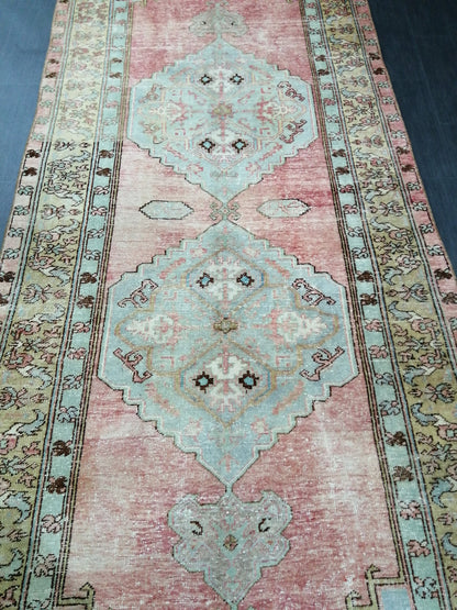 Floral Oushak Runner Rug 4.4 x 11.9 Turkish Runner Rug Vintage Runner Rug Hallway Runner Rug Kitchen Runner Rug Antique Wool Runner Rug