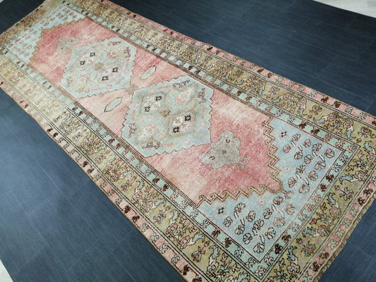 Floral Oushak Runner Rug 4.4 x 11.9 Turkish Runner Rug Vintage Runner Rug Hallway Runner Rug Kitchen Runner Rug Antique Wool Runner Rug