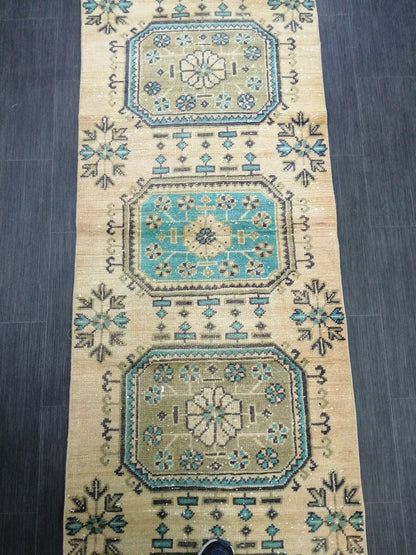 2.5 x 10.4 Oushak Runner Rug Turkish Runner Rug Vintage Runner Rug