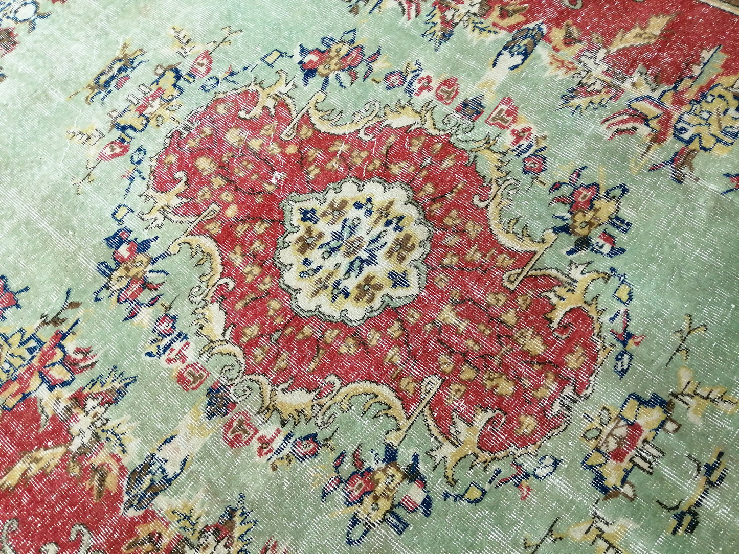 9.5x6.7 Rugs, Hand Made Rug, Oushak Rug, Rustic Rug, Light Green And Red Rug, Rug Runner, Turkish Rug, Farmhouse Rug, Vintage Rug, Wool rug