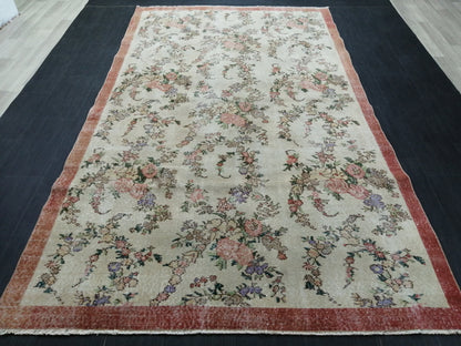 9.7x5.7 Floral Oushak Runner Rug Turkish Runner Rug Vintage Runner Rug Hallway Runner Rug Kitchen Runner Rug Wool Runner Rug Wool Oushak Rug