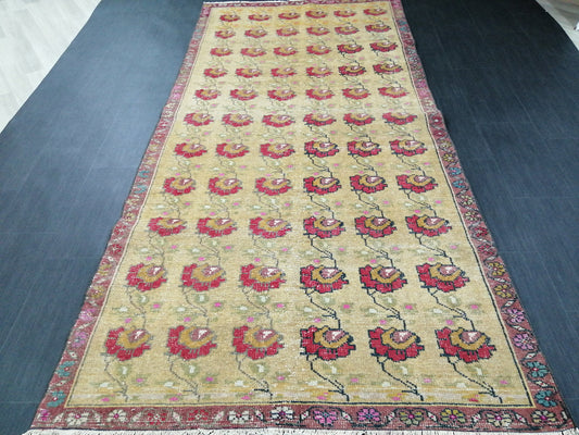 4x9 FLORAL WOOL Rugs, Hand Made Rug, Oushak Rug, Rustic Rug, Turkish Rug, Farmhouse Rug, Vintage Rug, Wool rug