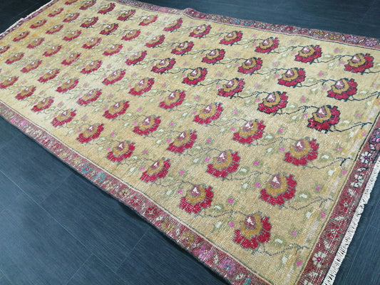 4x9 FLORAL WOOL Rugs, Hand Made Rug, Oushak Rug, Rustic Rug, Bohemian Rug, Rug Runner, Turkish Rug, Farmhouse Rug, Vintage Rug, Wool rug