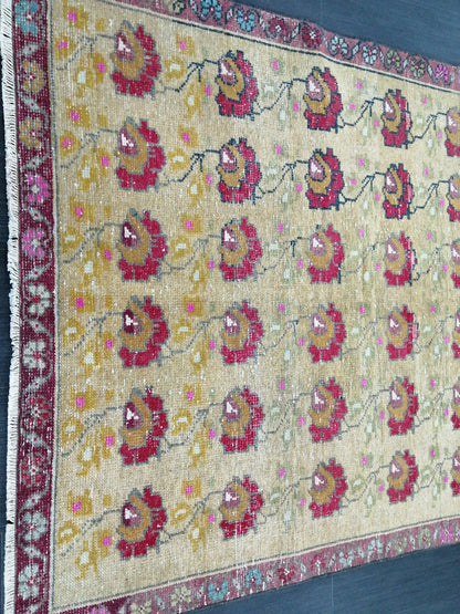 4x9 FLORAL WOOL Rugs, Hand Made Rug, Oushak Rug, Rustic Rug, Turkish Rug, Farmhouse Rug, Vintage Rug, Wool rug