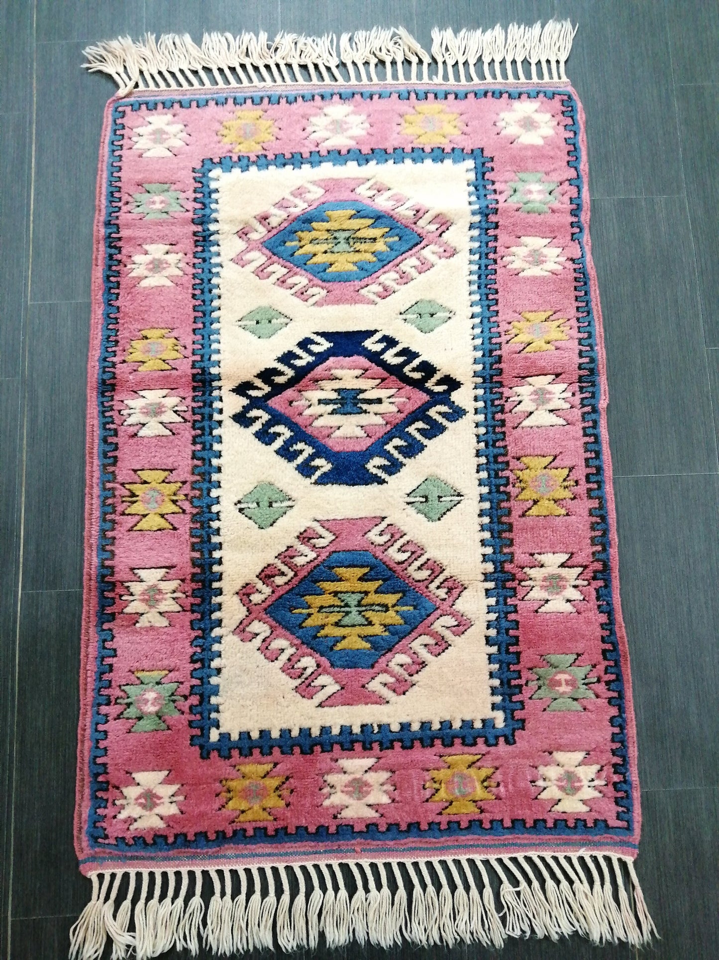 4.3X2.9 PINK AND NAVY Rug Hand Made Rug, High Pile Oushak Rug,  3x4 Boho Rug, Rug Runner, Plush Turkish Rug, Farmhouse Rug, Vintage Wool rug