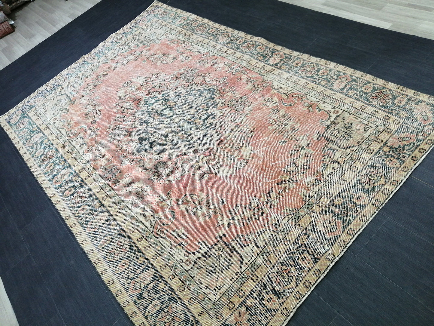 TURKISH RUG 6.4 x 9.6 Oushak Rug Vintage Oushak Rug Vintage  Rug Wool Oushak Rug Hand Made Rug VintagePersian Rug  Vintageturkish_rug