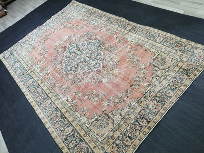 TURKISH RUG 6.4 x 9.6 Oushak Rug Vintage Oushak Rug Vintage  Rug Wool Oushak Rug Hand Made Rug VintagePersian Rug  Vintageturkish_rug