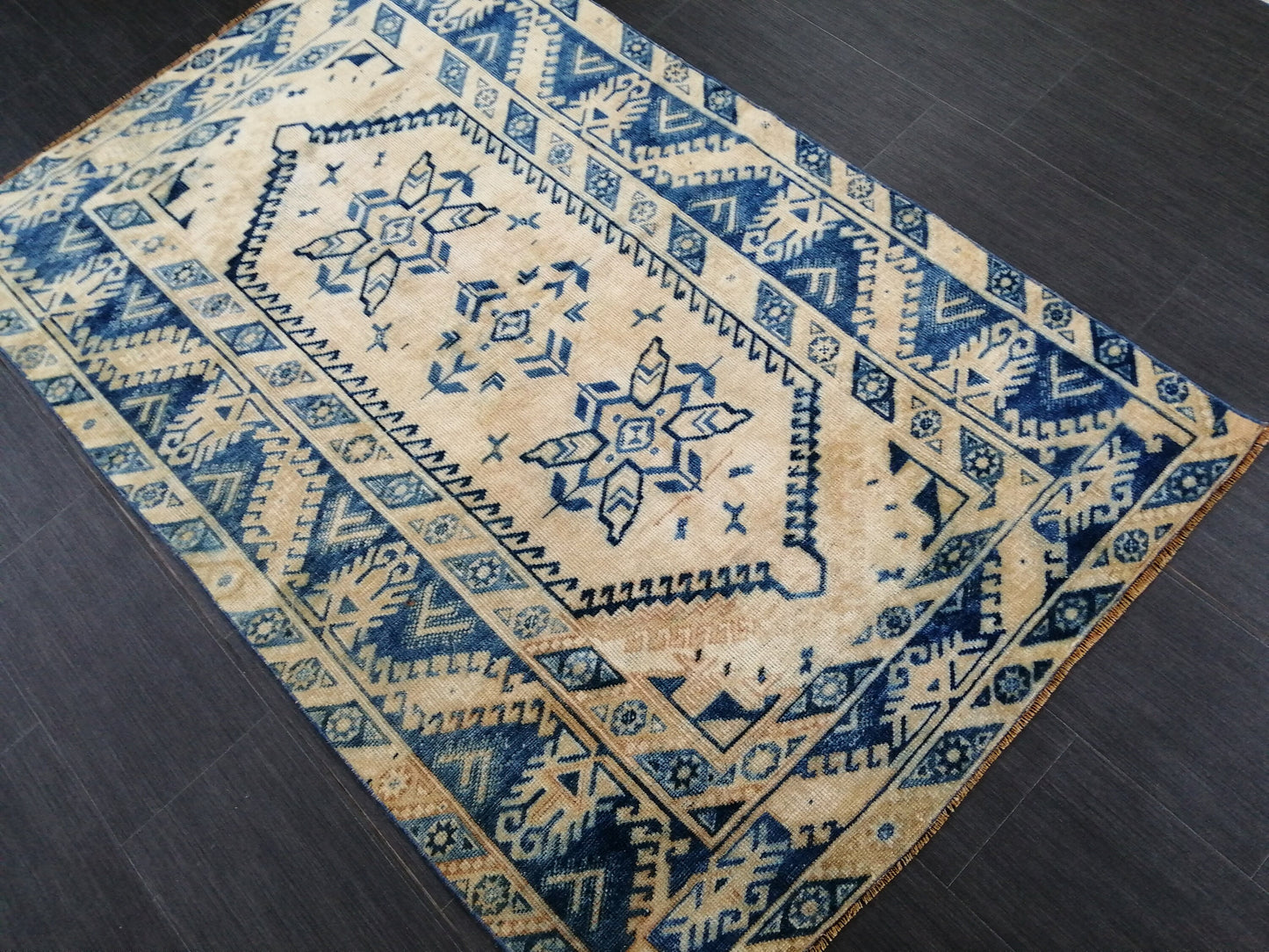 Blue Vintage Rug OUSHAK RUG 6x3.9 TURKISH Oushak Rug Wool Rug Hand Made Rugs