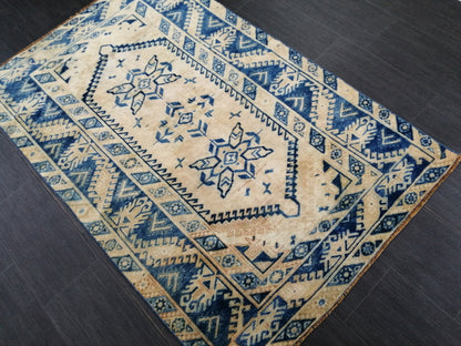 Blue Vintage Rug OUSHAK RUG 6x3.9 TURKISH Oushak Rug Wool Rug Hand Made Rugs