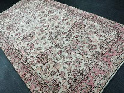Pink Rug 4.5x 8 Hand Made Rug, Oushak Rug, Turkish Rug, Farmhouse Rug, Vintage Rug, Wool rug