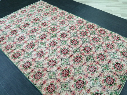 Green Floral Rug 5.3 x 8.5 Handmade Rug, Oushak Rug, Rustic Rug, Boho Rug, Rug Runner, Turkish Rug, Farmhouse Rug, Vintage Rug, Wool rug