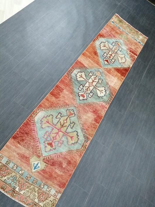 Hallway Runner Rug 9.6 x 2.2 Kitchen Runner Rug Wool Runner Rug Wool Oushak Rug Oushak Runner Rug Turkish Runner Rug Vintage Runner Rug