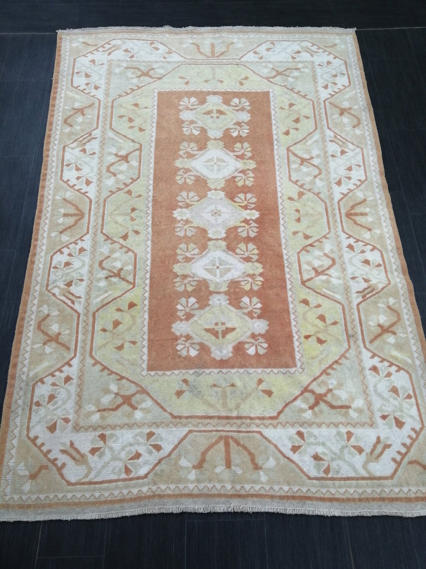 Muted OUSHAK RUG 7.7 x 5 TURKISH Oushak Rug Vintage Oushak Runner Rug 5x8  Vintage Runner Rug Wool Neutral Rug Hand Made Rugs Vintage  Rug