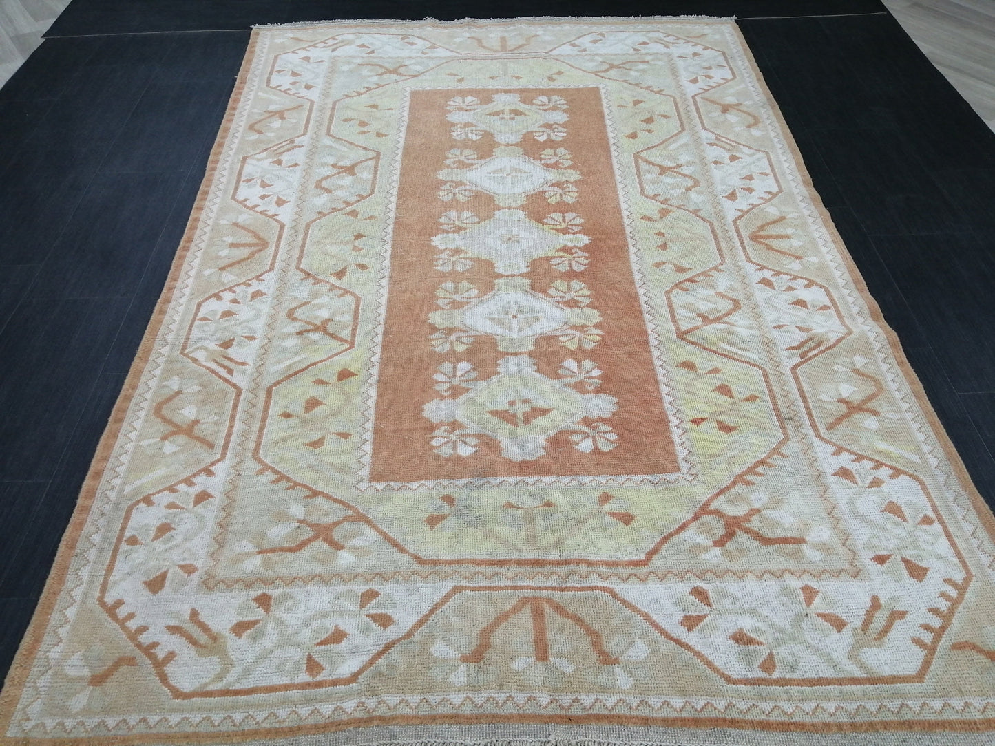 Muted OUSHAK RUG 7.7 x 5 TURKISH Oushak Rug Vintage Oushak Runner Rug 5x8  Vintage Runner Rug Wool Neutral Rug Hand Made Rugs Vintage  Rug