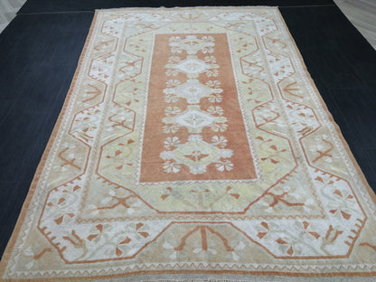 Muted OUSHAK RUG 7.7 x 5 TURKISH Oushak Rug Vintage Oushak Runner Rug 5x8  Vintage Runner Rug Wool Neutral Rug Hand Made Rugs Vintage  Rug