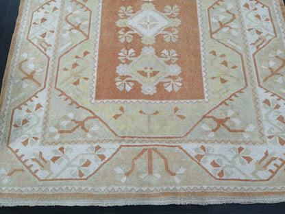 Muted OUSHAK RUG 7.7 x 5 TURKISH Oushak Rug Vintage Oushak Runner Rug 5x8  Vintage Runner Rug Wool Neutral Rug Hand Made Rugs Vintage  Rug