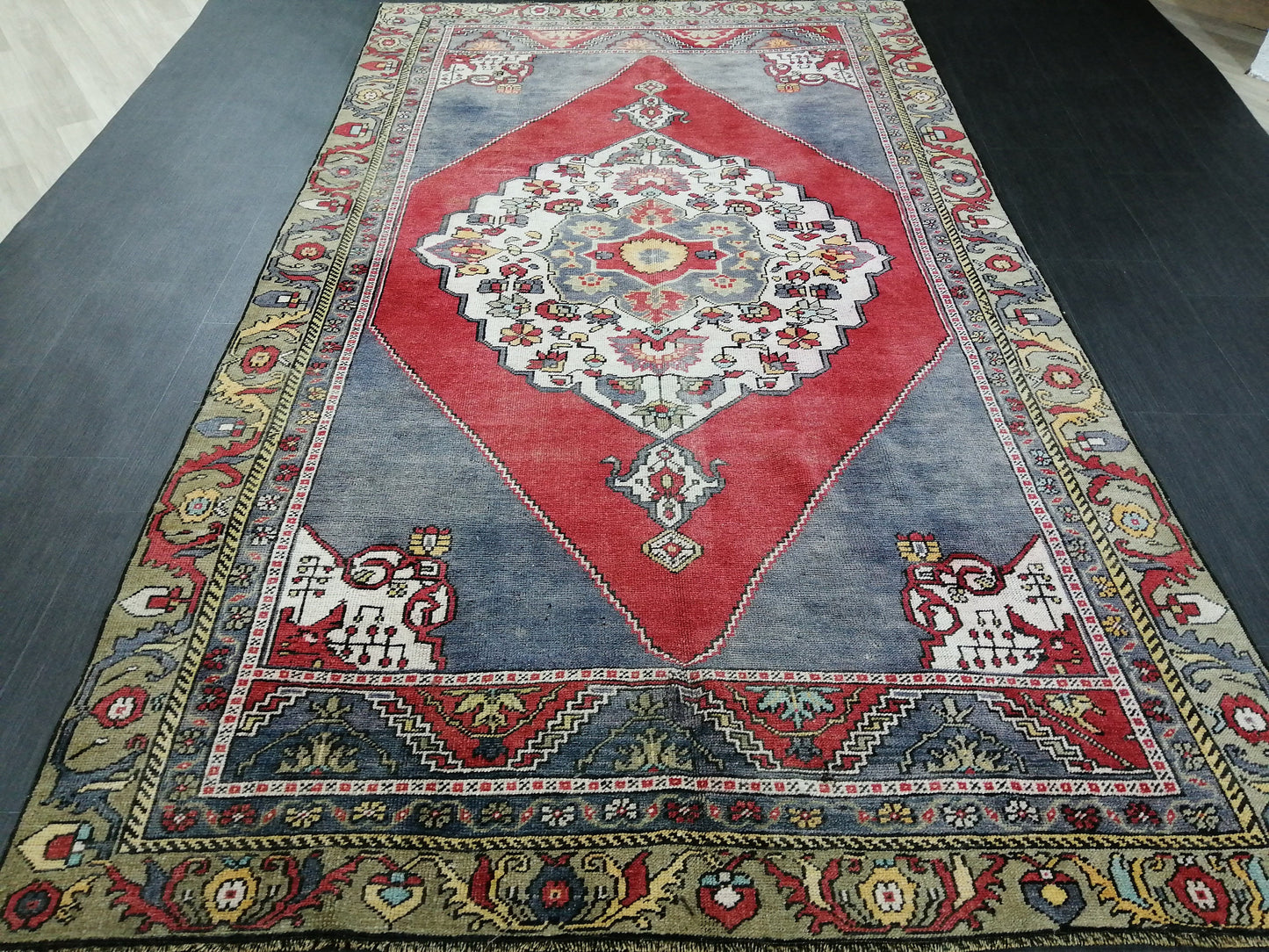 5x9 Vintage OUSHAK RUG TURKISH Wool Rug Hand Made Rugs Vintage Rug