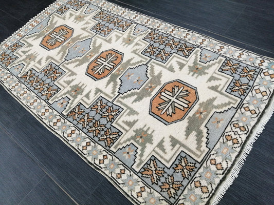 Hand Made Rugs 4.5 x 2.6 Vintage Turkish Rug OUSHAK RUG TURKISH Oushak Rug Vintage Oushak Runner Rug Small Vintage Rug