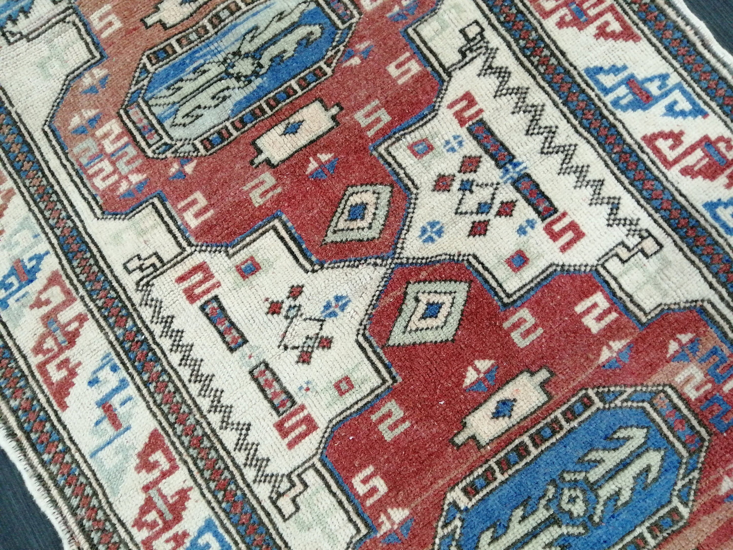 Vintage Rug, Wool rug 4.4 X 2.6 RUG Hand Made Rug, Oushak Rug, Rustic Rug, Turkish Rug, Farmhouse Rug,