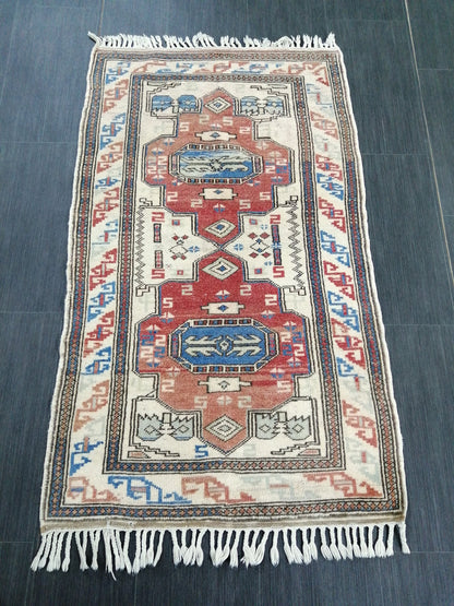 Vintage Rug, Wool rug 4.4 X 2.6 RUG Hand Made Rug, Oushak Rug, Rustic Rug, Turkish Rug, Farmhouse Rug,