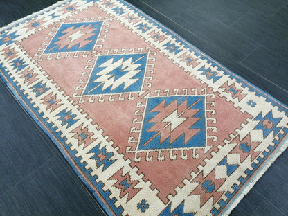 4.8 X 3  Vintage Oushak Rug Vintage Rug Wool Oushak Rug 5X3 Hand Made Rugs Vintage Turkish Rug
