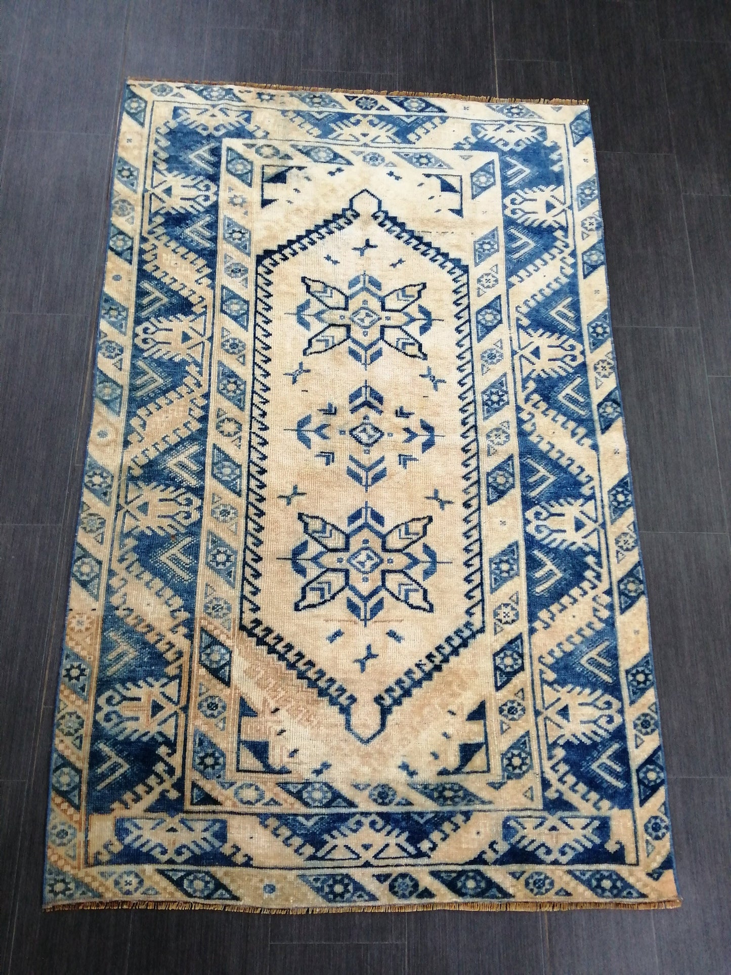 Blue Vintage Rug OUSHAK RUG 6x3.9 TURKISH Oushak Rug Wool Rug Hand Made Rugs