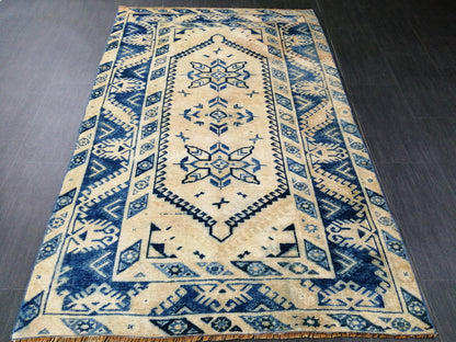 Blue Vintage Rug OUSHAK RUG 6x3.9 TURKISH Oushak Rug Wool Rug Hand Made Rugs
