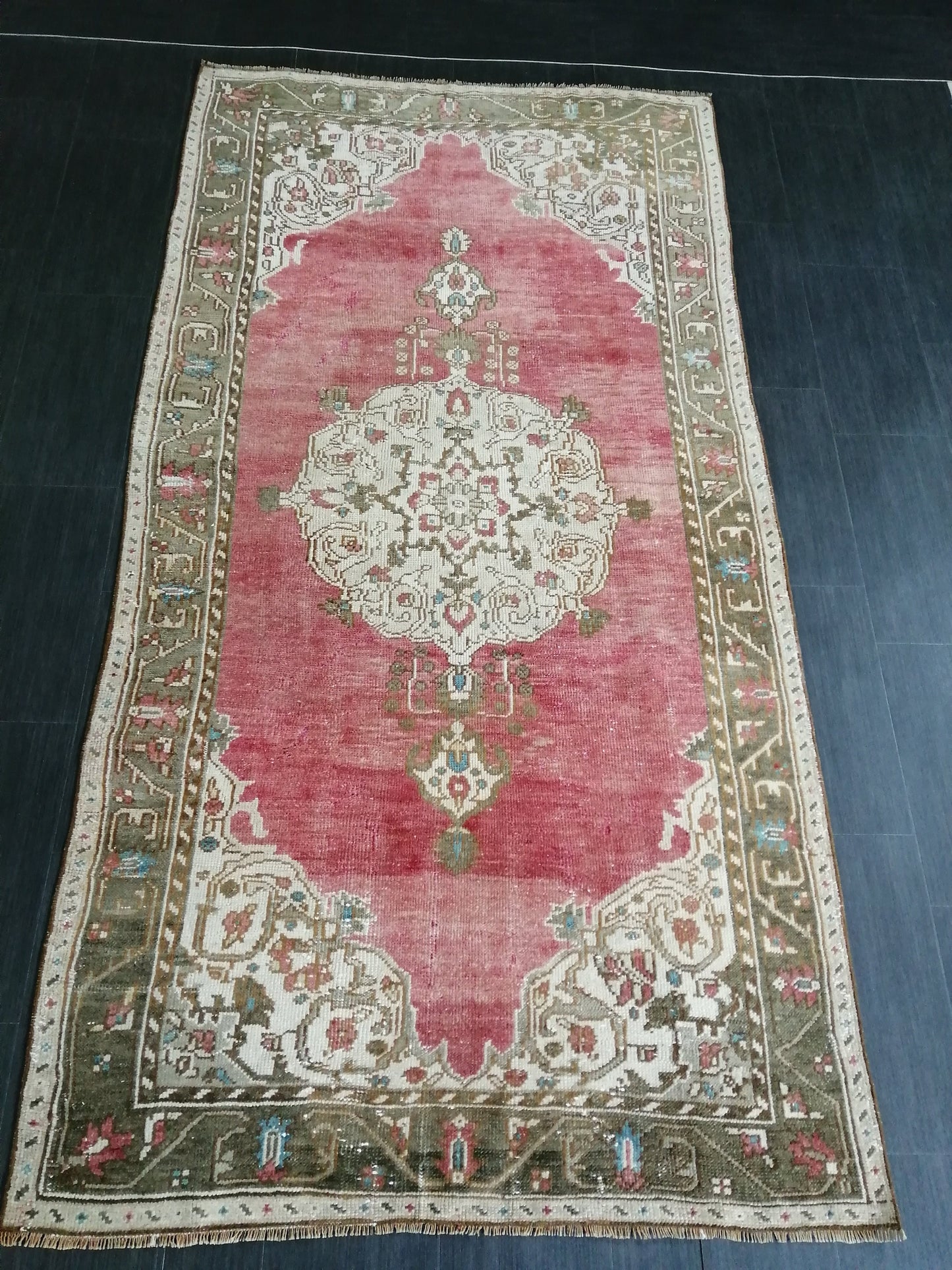 4.3 x 8.5 Vintage Oushak  Rug Muted  Vintage  Rug Wool Oushak Rug Hand Made Rugs Vintage Turkish Rug Living Room Rug