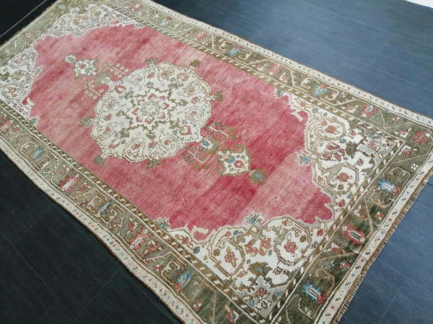 4.3 x 8.5 Vintage Oushak  Rug Muted  Vintage  Rug Wool Oushak Rug Hand Made Rugs Vintage Turkish Rug Living Room Rug