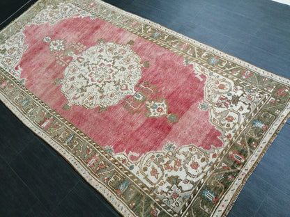 4.3 x 8.5 Vintage Oushak  Rug Muted  Vintage  Rug Wool Oushak Rug Hand Made Rugs Vintage Turkish Rug Living Room Rug