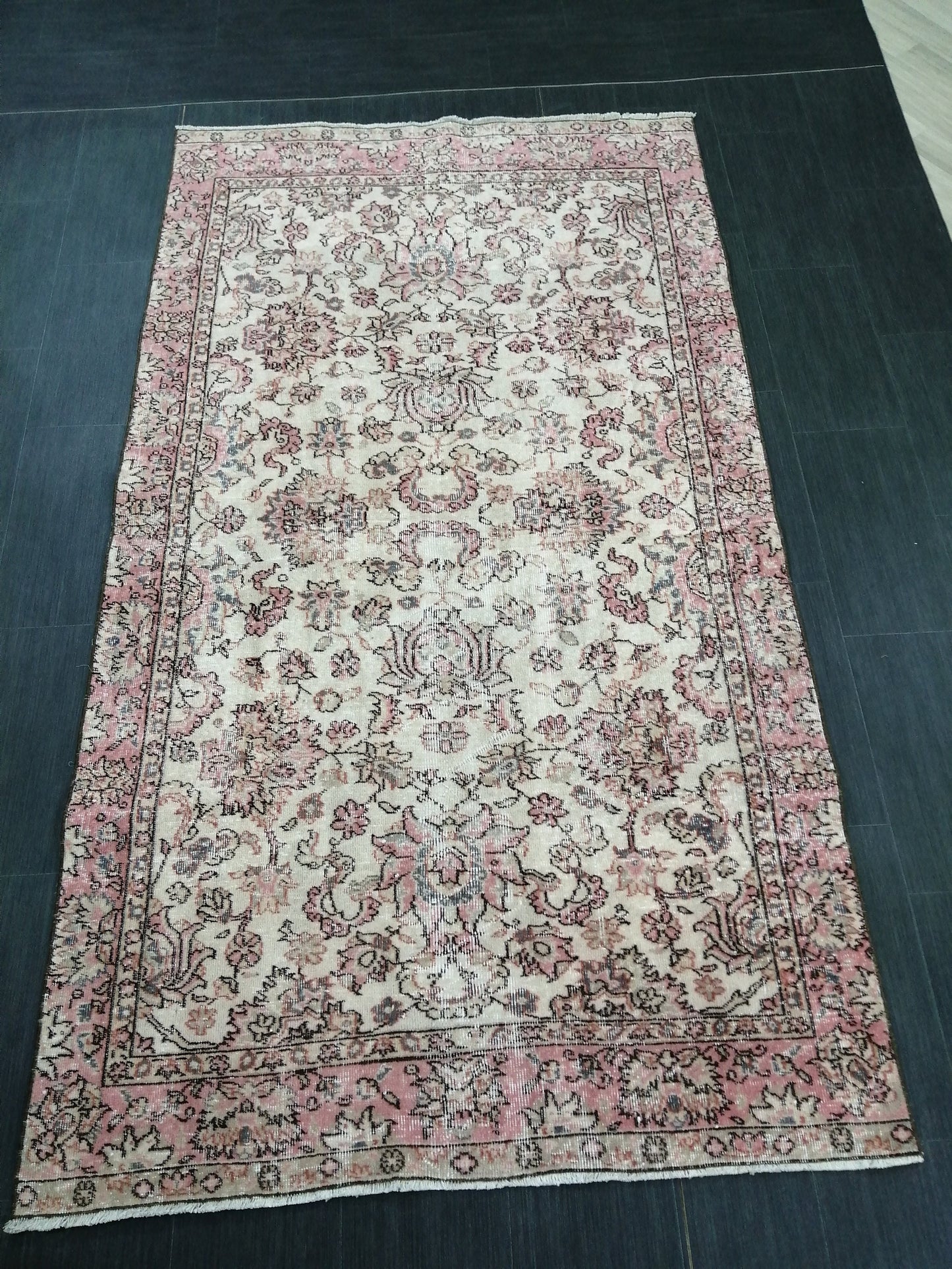 Pink Rug 4.5x 8 Hand Made Rug, Oushak Rug, Turkish Rug, Farmhouse Rug, Vintage Rug, Wool rug