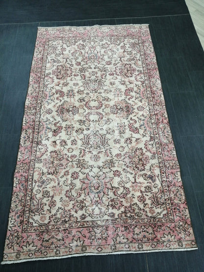 Pink Rug 4.5x 8 Hand Made Rug, Oushak Rug, Turkish Rug, Farmhouse Rug, Vintage Rug, Wool rug