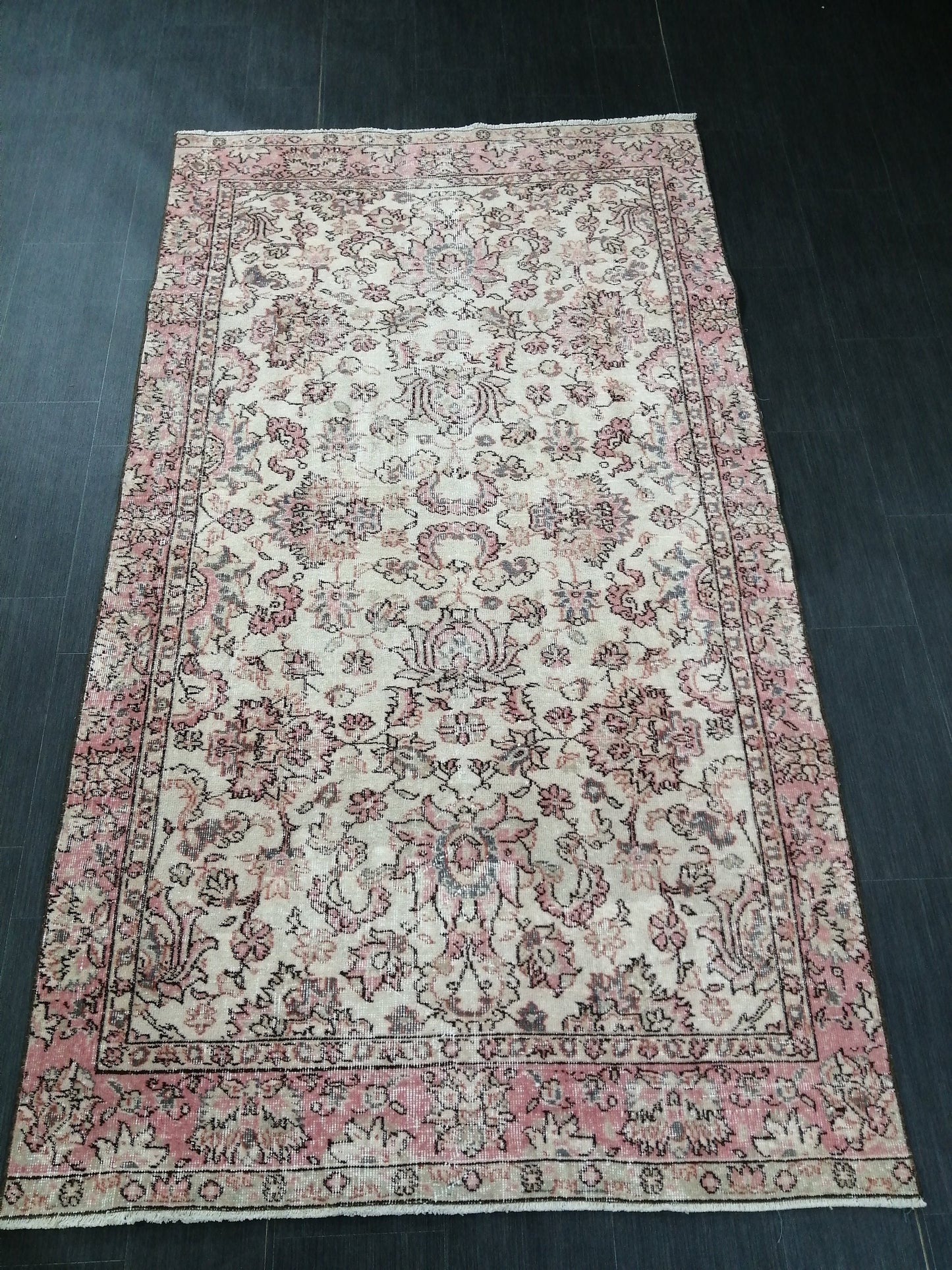 Pink Rug 4.5x 8 Hand Made Rug, Oushak Rug, Turkish Rug, Farmhouse Rug, Vintage Rug, Wool rug