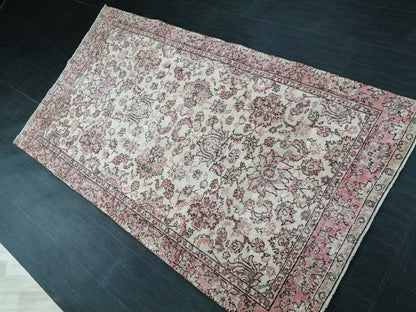 Pink Rug 4.5x 8 Hand Made Rug, Oushak Rug, Turkish Rug, Farmhouse Rug, Vintage Rug, Wool rug