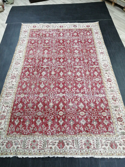 6.8 x 10 TURKISH HAND MADE Rugs   Vintage Turkish Rugs   Oushak Rug   Traditional Rug, Oriental Oushak Rug, Vintage Floral Rug Red Wool Rug