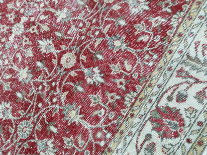 6.8 x 10 TURKISH HAND MADE Rugs   Vintage Turkish Rugs   Oushak Rug   Traditional Rug, Oriental Oushak Rug, Vintage Floral Rug Red Wool Rug