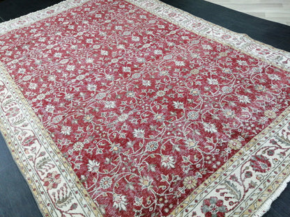 6.8 x 10 TURKISH HAND MADE Rugs   Vintage Turkish Rugs   Oushak Rug   Traditional Rug, Oriental Oushak Rug, Vintage Floral Rug Red Wool Rug