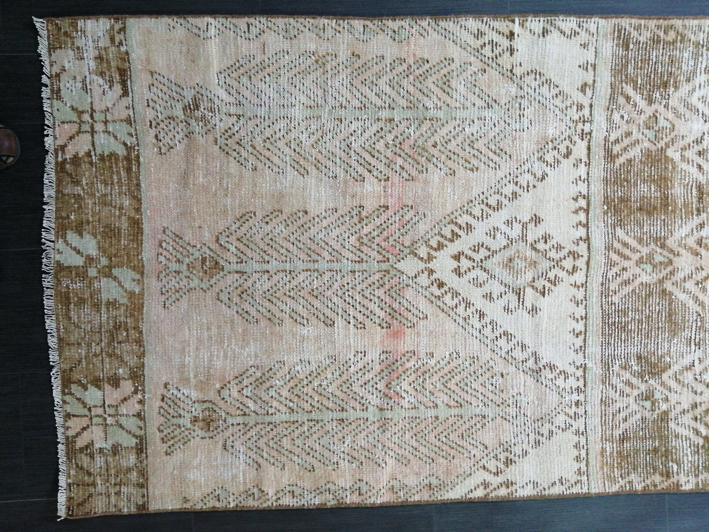 12 x 3.2 Muted Vintage Runner Rug Muted Hallway Runner Rug Kitchen Runner Rug Distressed Wool Runner Rug Wool Oushak Runner