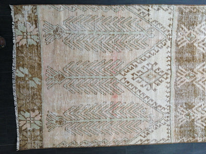 12 x 3.2 Muted Vintage Runner Rug Muted Hallway Runner Rug Kitchen Runner Rug Distressed Wool Runner Rug Wool Oushak Runner