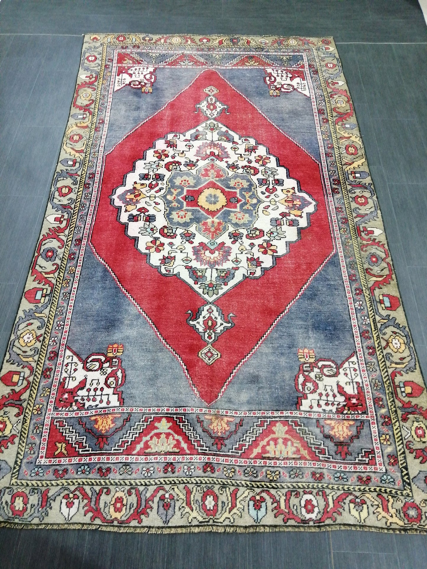 5x9 Vintage OUSHAK RUG TURKISH Wool Rug Hand Made Rugs Vintage Rug