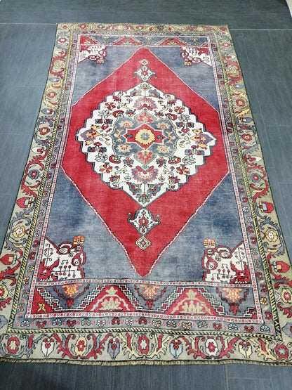 5x9 Vintage OUSHAK RUG TURKISH Wool Rug Hand Made Rugs Vintage Rug