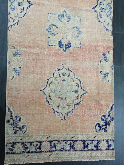 Distressed Oushak Runner Rug 12 x 3.4 Turkish Runner Rug Vintage Runner Rug Hallway Runner Rug Kitchen Runner Rug Wool Runner